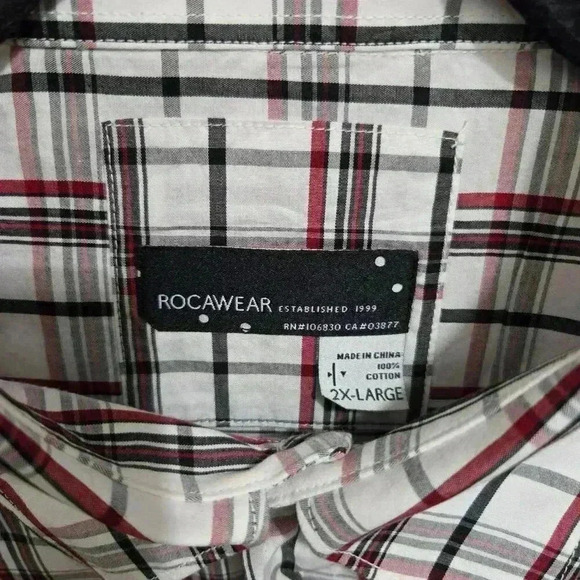 Rocawear Men's Long Sleeve Button Down White w Red and Black Plaid - 2X Large - Picture 3 of 8